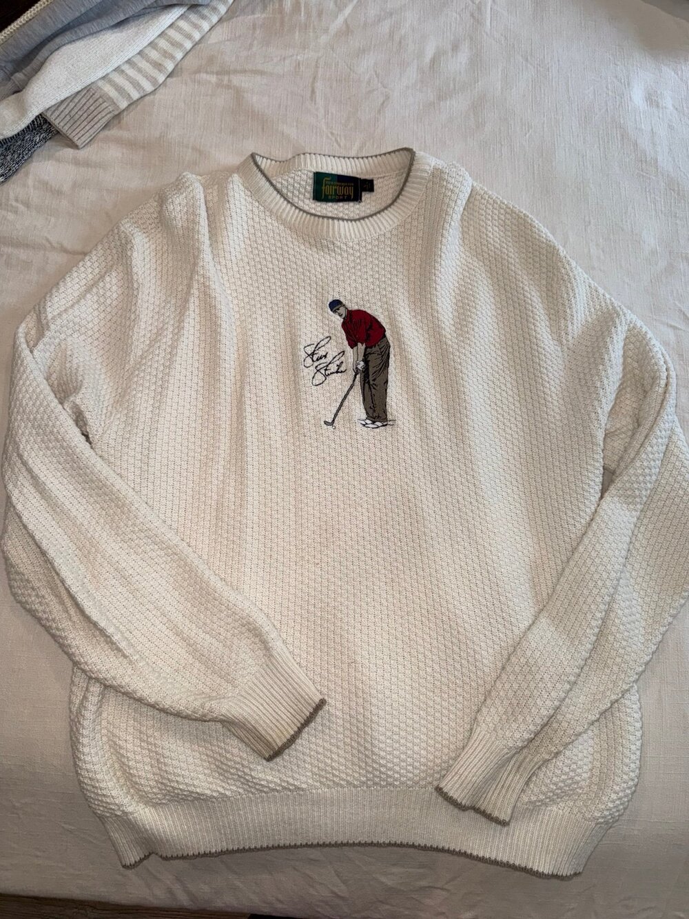 Vintage Steve Stricker Fairway Sport Cream Embroidered Golf Sweater Size XL